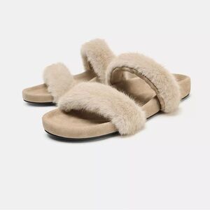 FAUX FUR FLAT SANDALS NWT SIZE 36